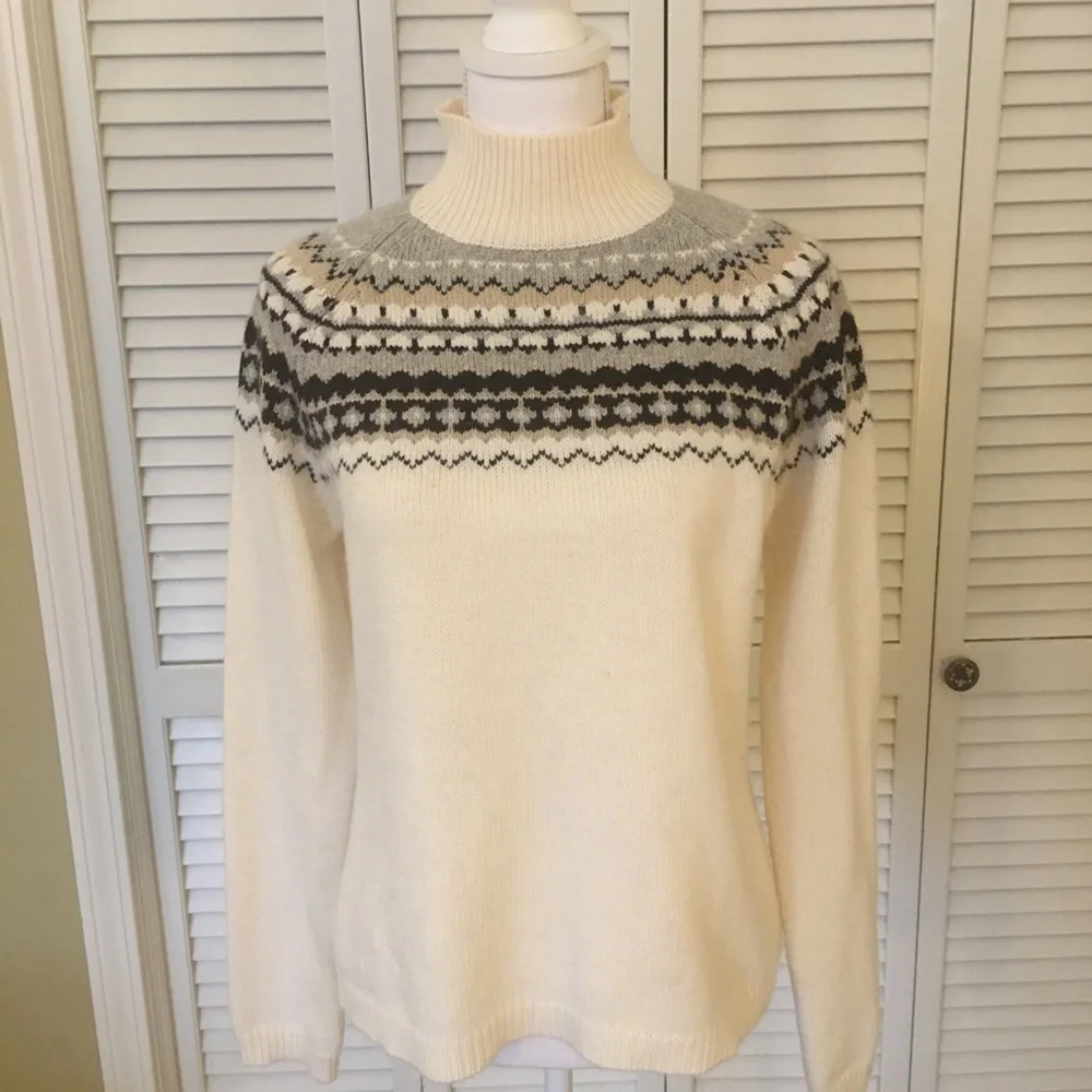 Covington Fair Isle Classic Comfortable Mock Neck Neutral Soft Sweater Size L - Picture 1 of 7
